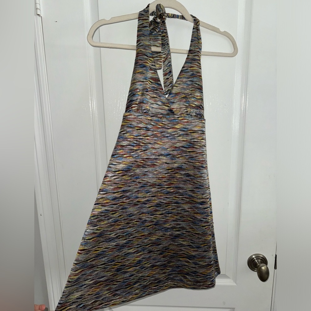 Mango Sportswear Lined Multi-Colored Tank Dress with Tie Around Neck Size XS